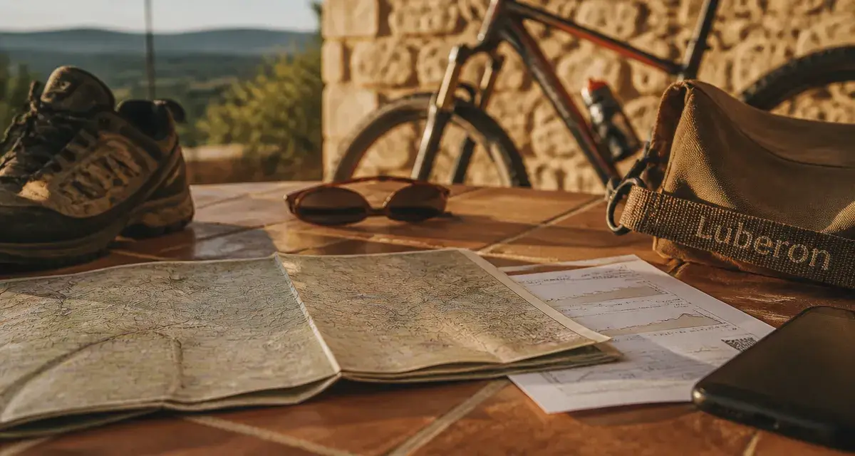 Carte randonnée Luberon sur table : trace et sentiers entre villages, crêtes et VTT
