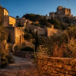 Chateau luberon a visiter : ruines de château à Lourmarin, golden hour