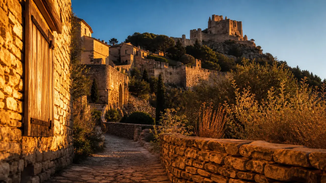 Chateau luberon a visiter : ruines de château à Lourmarin, golden hour