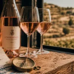 Rosé AOC Côtes de Provence, aoc de provence, sur table provençale près de vignes