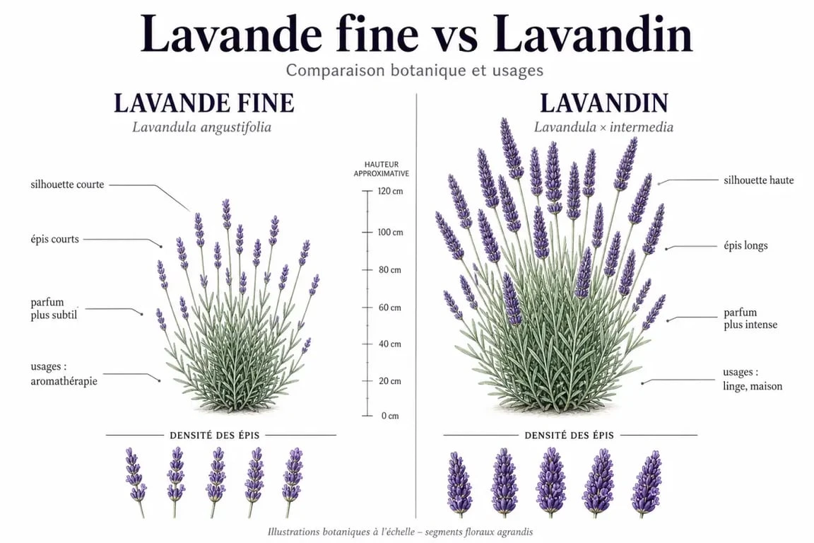 Lavandin ou lavande : comparaison visuelle des différences de silhouette, de parfum et d’usage