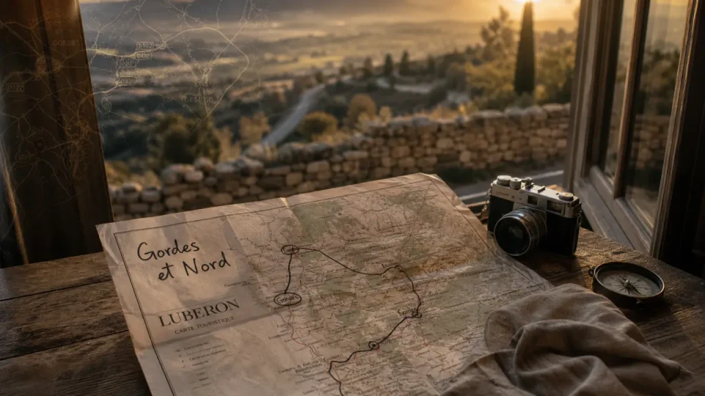 Luberon tourisme carte : itinéraire Gordes et Monts de Vaucluse