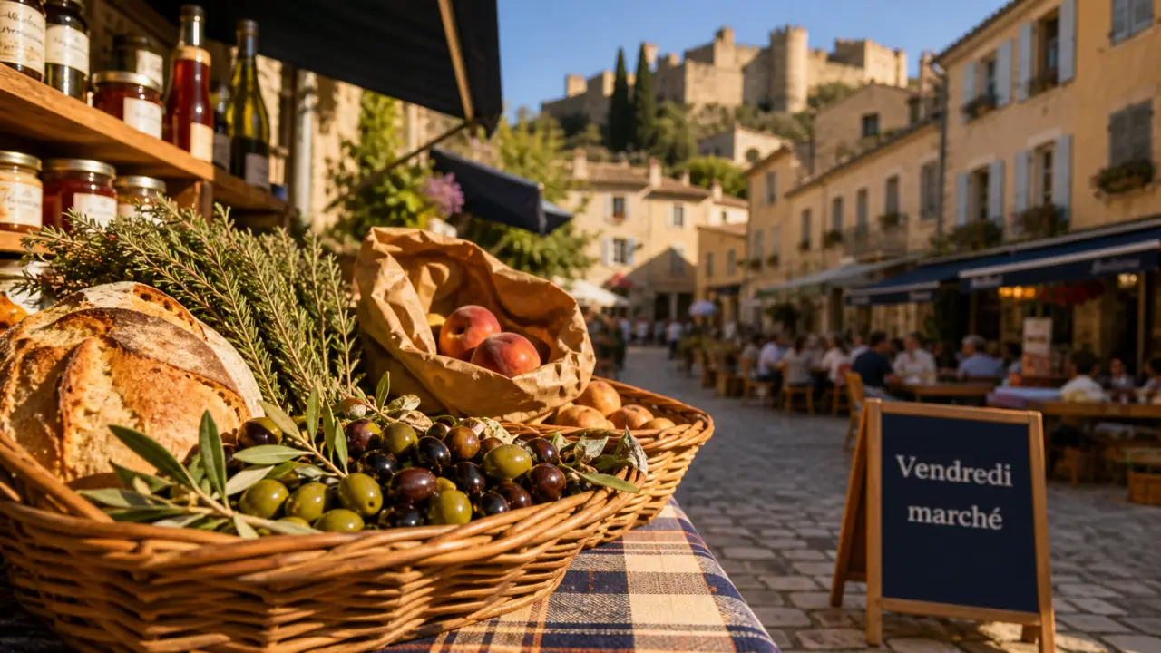 Marché lourmarin : panier d’olives au vendredi