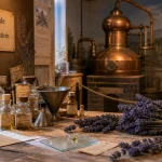 Musée de la lavande luberon : flacons et distillation à la lavande