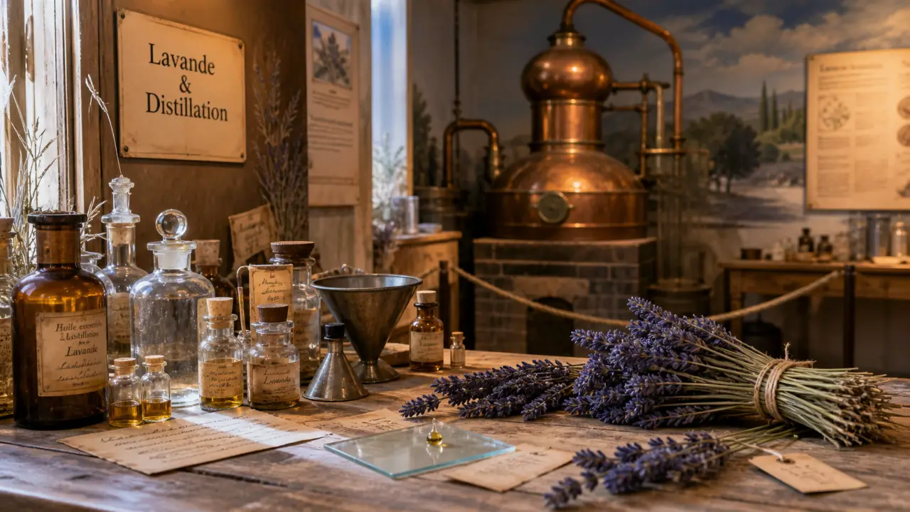 Musée de la lavande luberon : flacons et distillation à la lavande