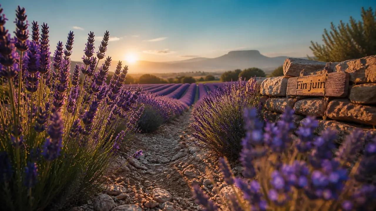 Periode floraison lavande fin juin début juillet en Provence, champ en fleurs