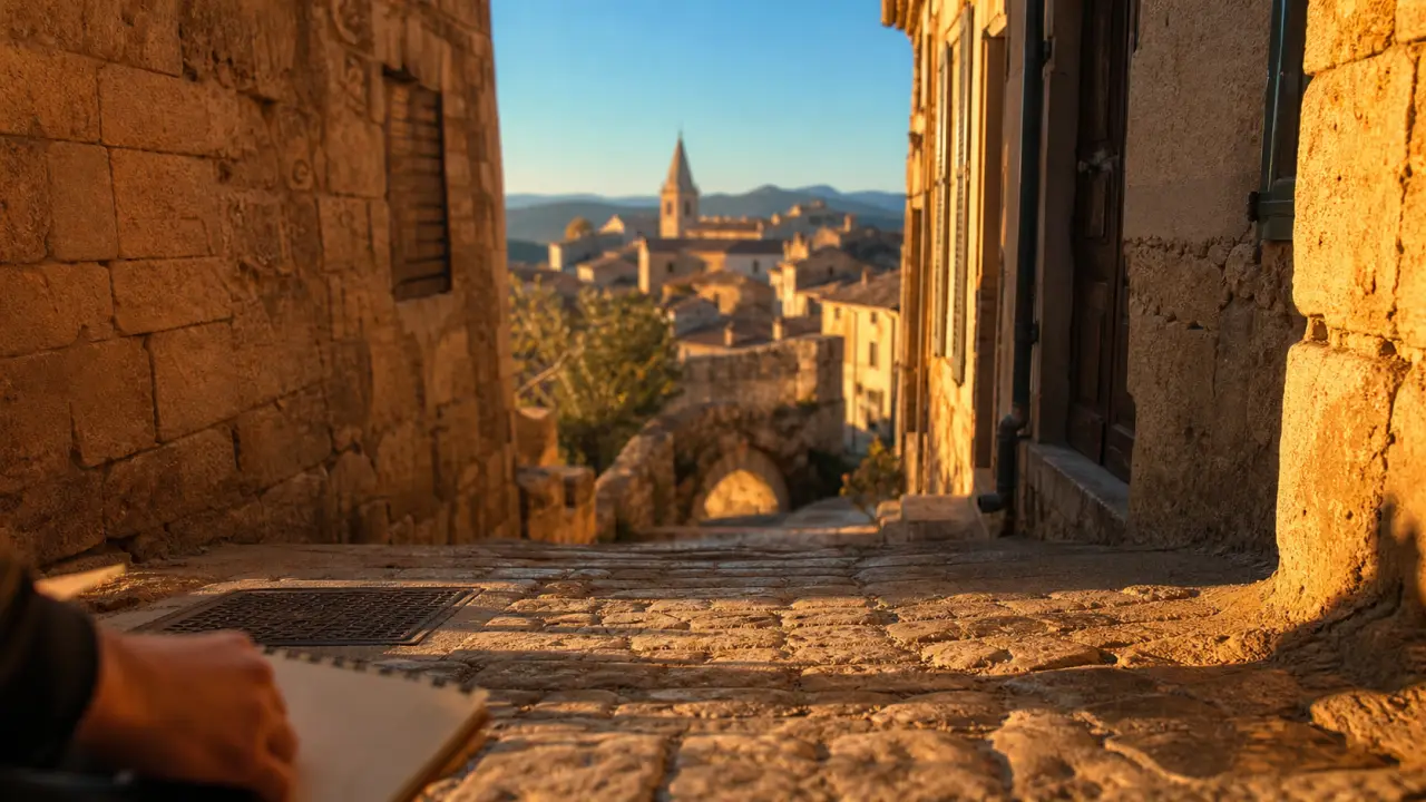 Pont à coquille de bonnieux au golden hour, ruelle et pierre calcaire