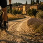 Randonnée vélo Luberon : vélo électrique, route ocre vers village perché