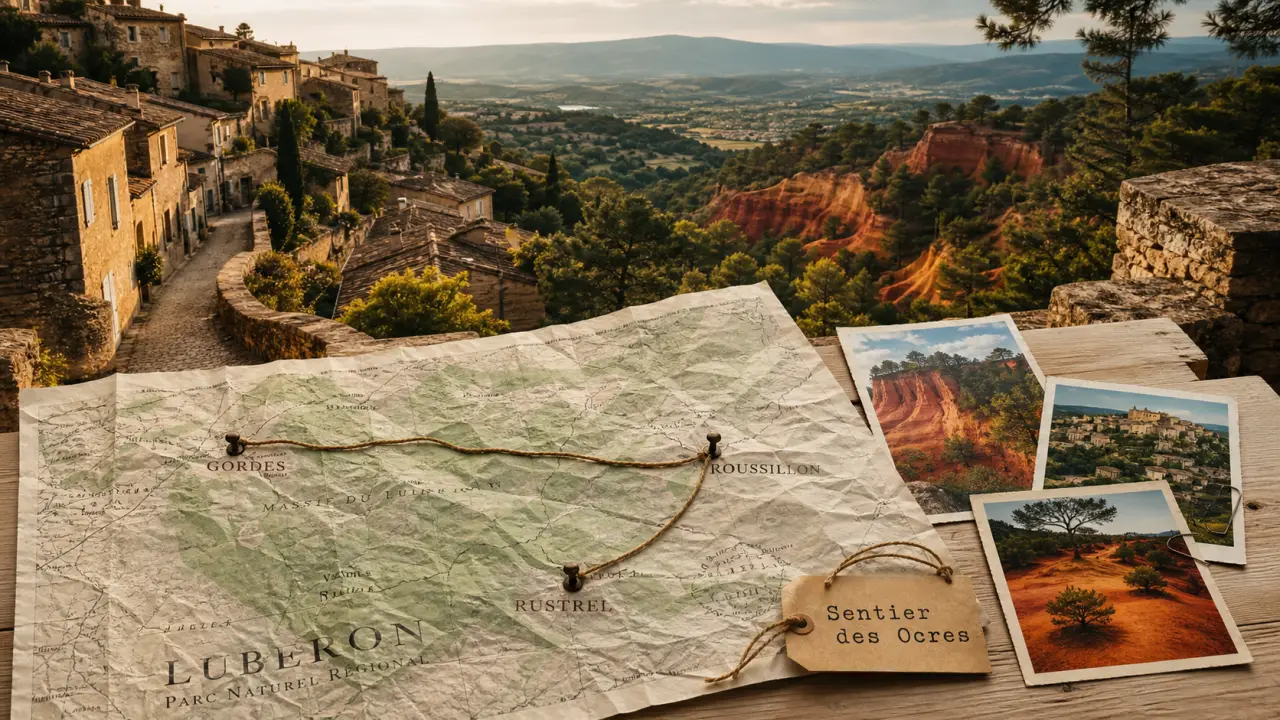 Sites à visiter dans le Luberon : carte vers Gordes et Sentier des Ocres