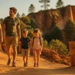 Visiter le Luberon en famille : sentier des Ocres à Roussillon, famille en randonnée