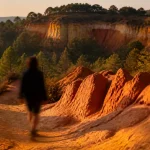 Visiter les ocres du luberon à Rustrel : ocres rouges et jaunes au coucher du soleil