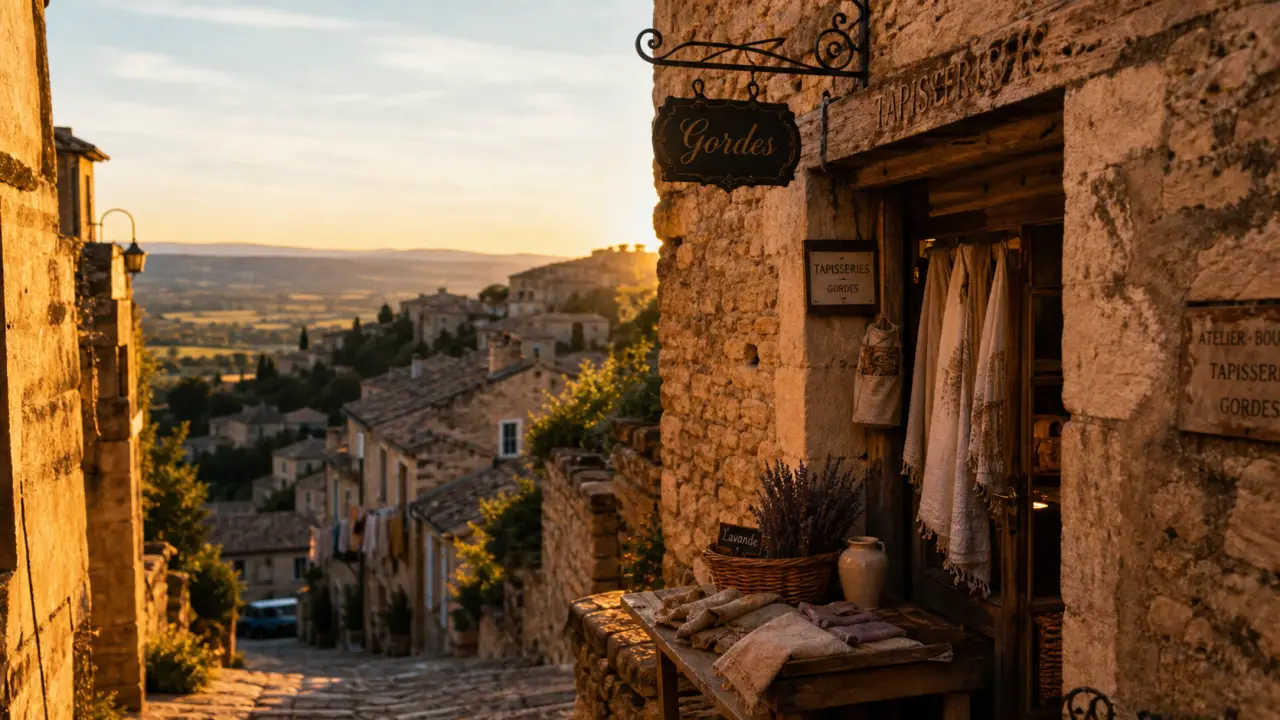 Visiter le Luberon : Gordes, ruelle en ocre dorée au coucher du soleil