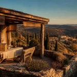Week end insolite luberon : cabane en pierre et bois au coucher du soleil