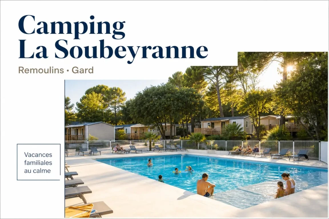 La Soubeyranne, vue du camping avec espace aquatique à Remoulins