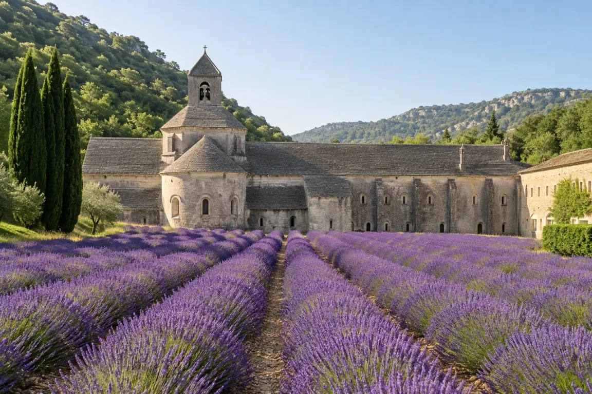 Abbaye de Sénanque et lavandes près de Gordes dans le Luberon