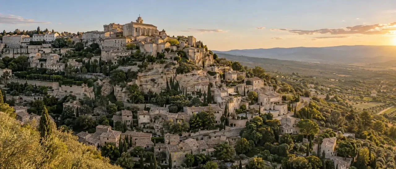 Vue panoramique du village de Gordes dans le Luberon depuis les hauteurs
