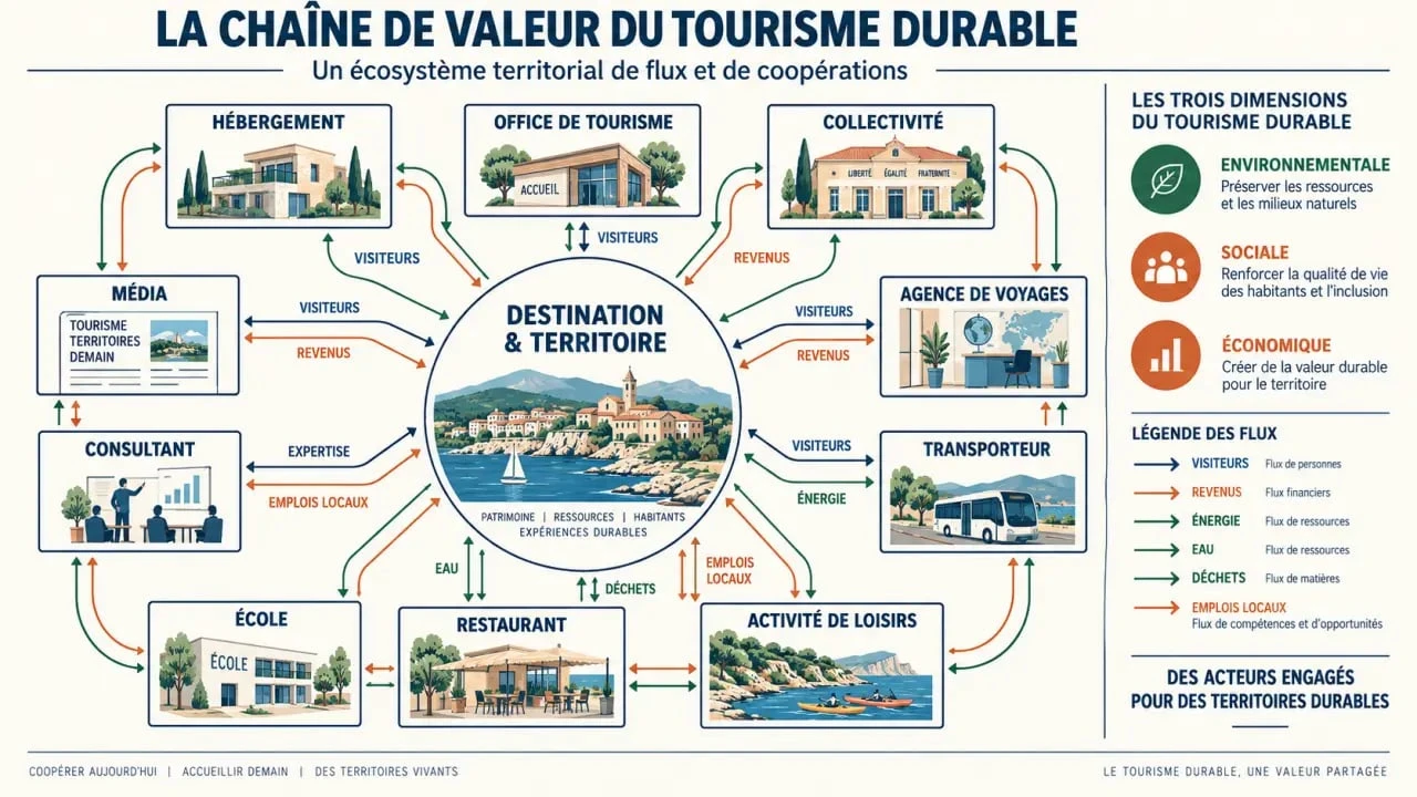 Infographie des acteurs du tourisme durable et de la chaîne de valeur touristique