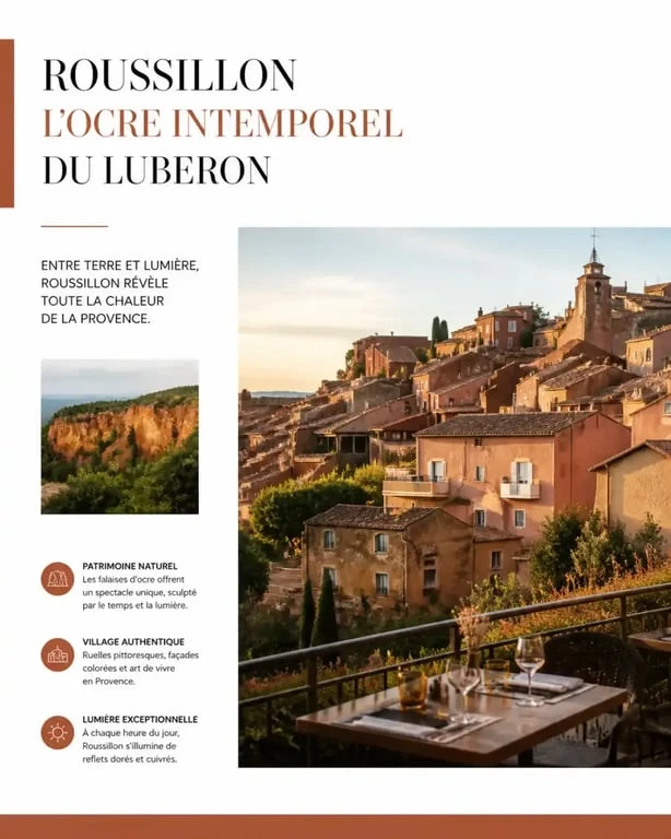 Vue de Roussillon et de ses terrasses pour choisir un restaurant Roussillon Luberon