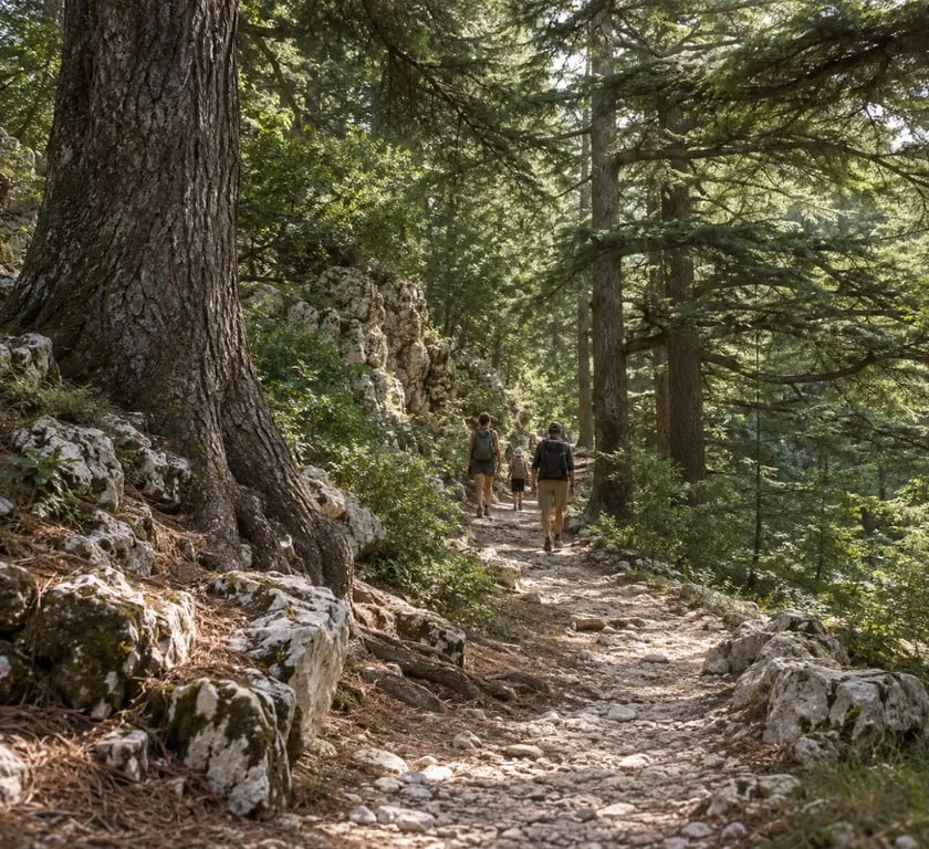 Sentier botanique ombragé pour une randonnée pédestre dans la forêt des Cèdres du Luberon