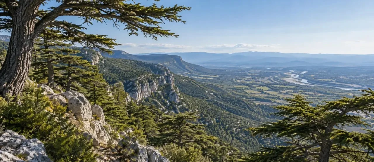 Vue panoramique du sentier du Portalas dans la forêt des Cèdres du Luberon
