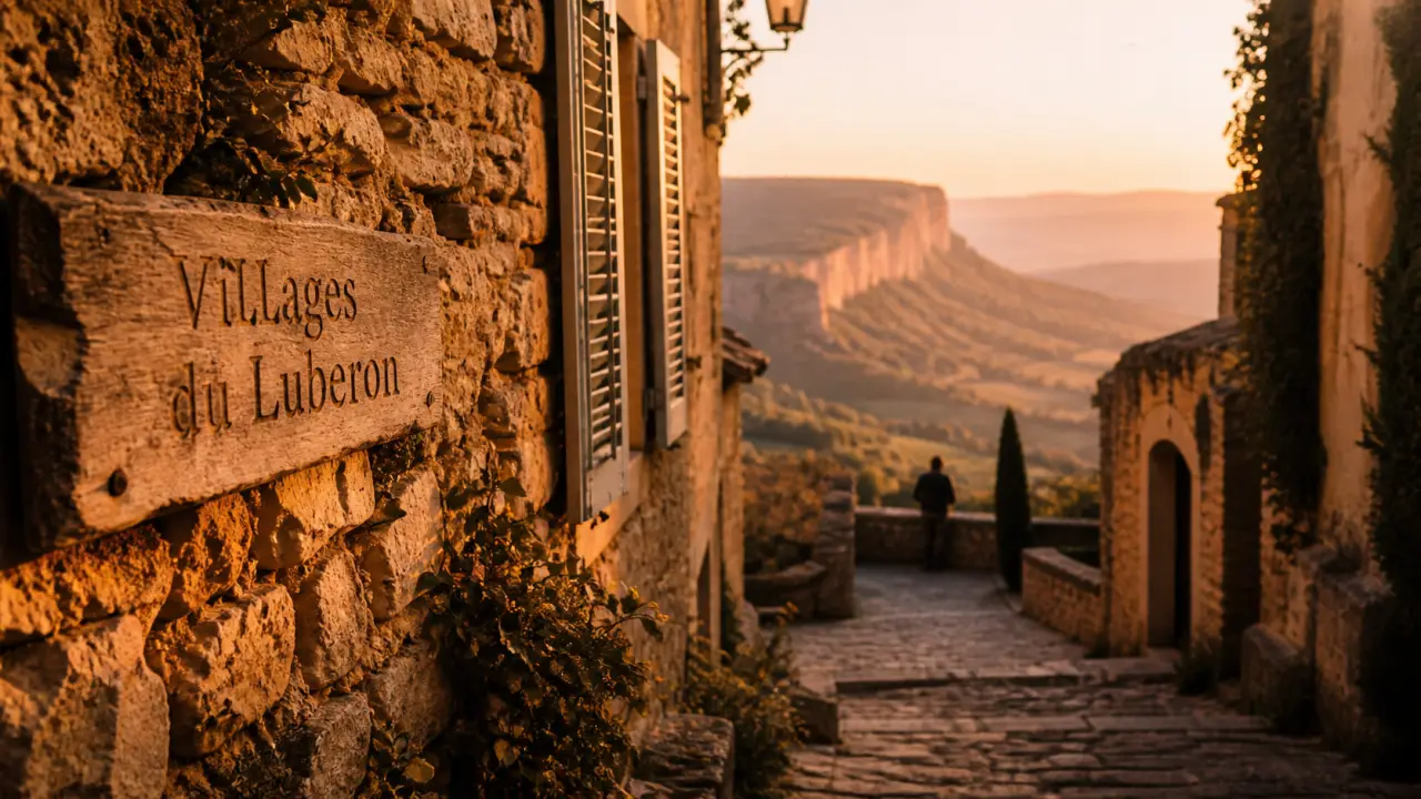 Luberon France villages à Gordes : pierres ocre blond au coucher du soleil