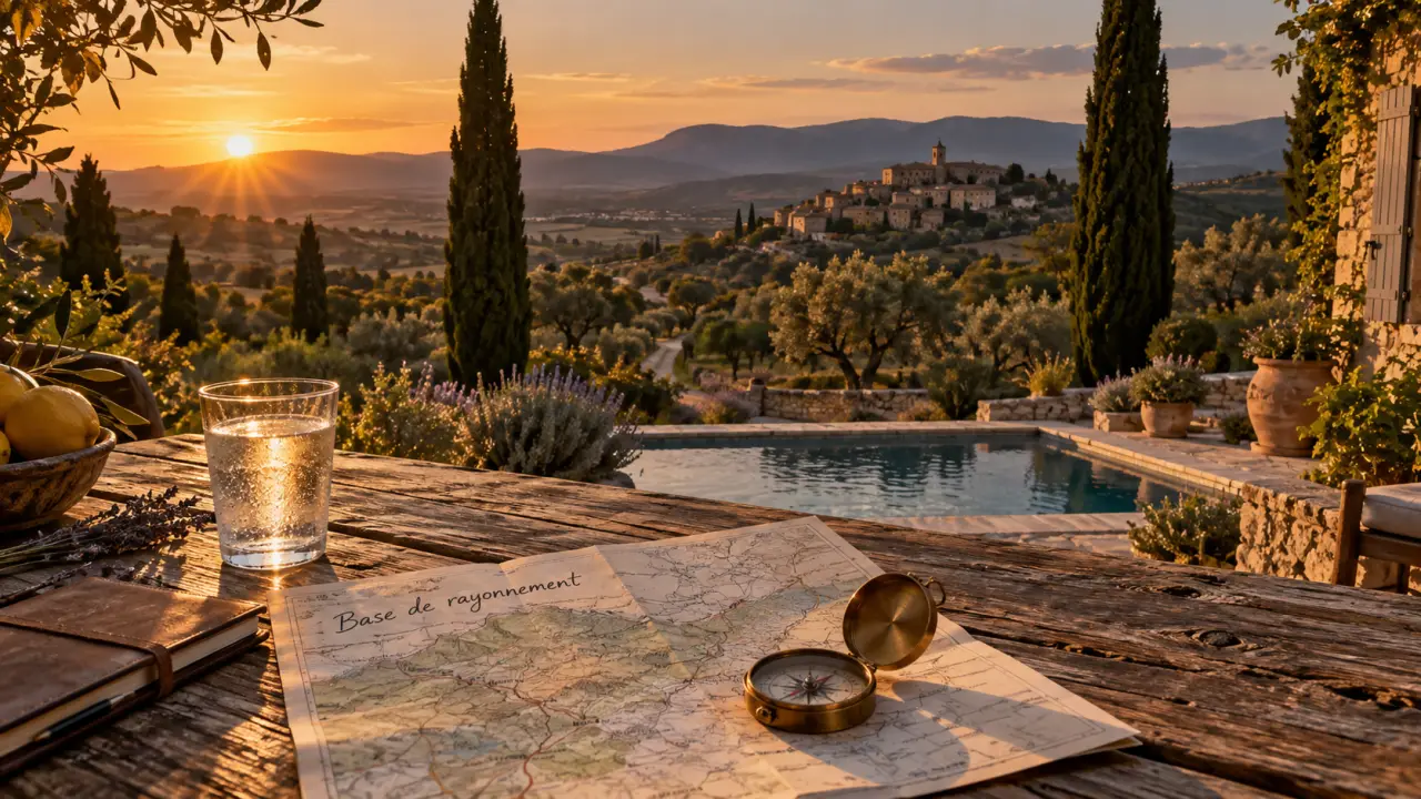 Luberon tourisme location : piscine près de villages, plan du Luberon, base de rayonnement