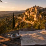 Photo luberon villes villages au golden hour, route et villages perchés