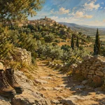 Randonnée luberon sud : sentier de garrigue vers village perché, oliveraies et cyprès