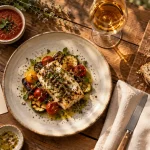 Restaurant etoile sans gluten luberon La Fenière à Cadenet, assiette gastronomique sans gluten en terrasse