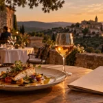 restaurant la bastide luberon à Bonnieux : vue Luberon, menu 95 € sur terrasse