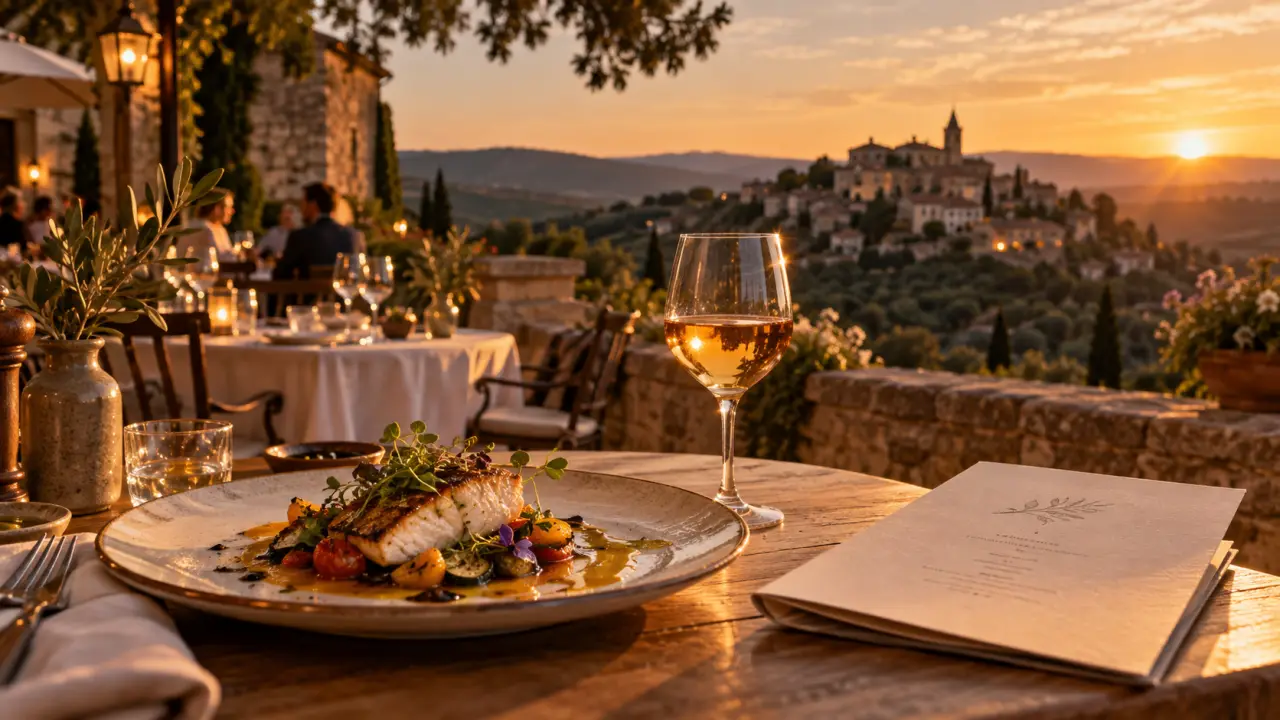 restaurant la bastide luberon à Bonnieux : vue Luberon, menu 95 € sur terrasse