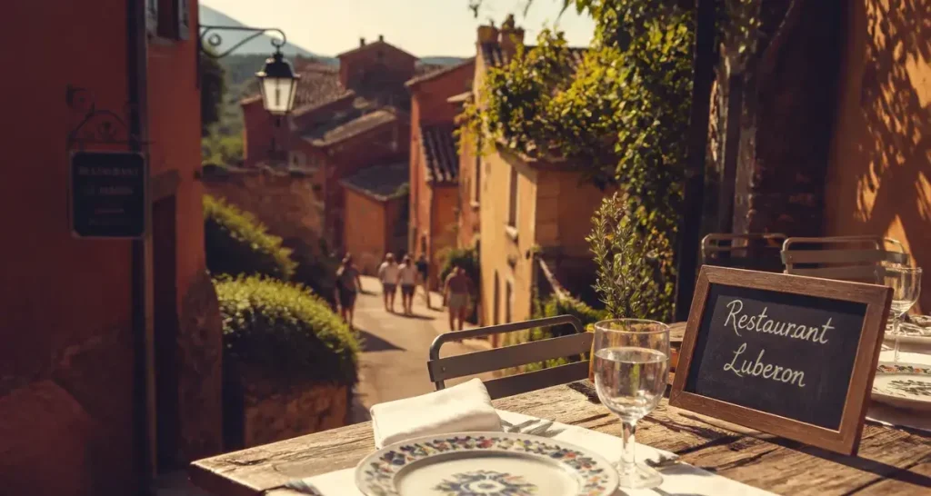 restaurant roussillon luberon : terrasse avec vue sur le village