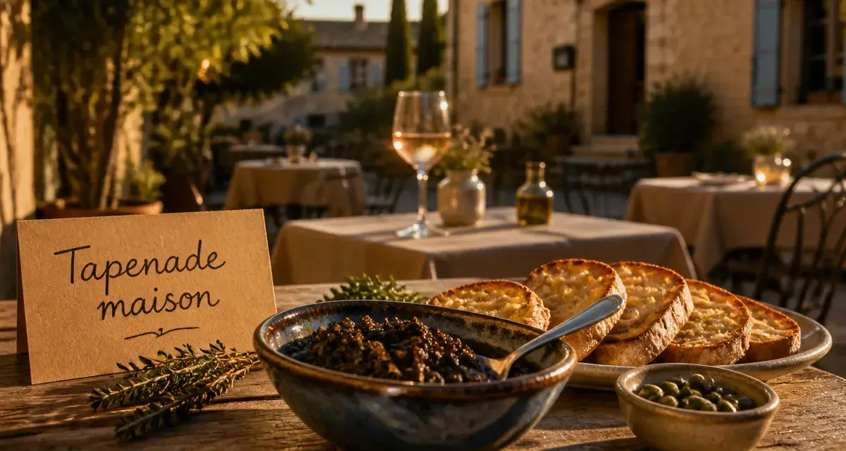 Tapenade maison dans un restaurant sud luberon durance, golden hour