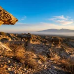 Rochers des Mourres : rochers calcaires en forme de champignons, vue vers Forcalquier