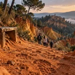 Tourisme dans le luberon provence : sentier des ocres près de Roussillon, empreintes d’ocre et chemin