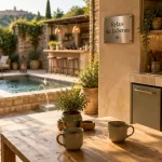 Hôtel le relais du luberon maubec à Maubec-Coustellet : patio avec bassin de détente