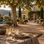 Hôtel mas des grès luberon, table sous les platanes