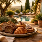 Restaurant la feniere luberon : assortiment de pain sans gluten sur terrasse provençale
