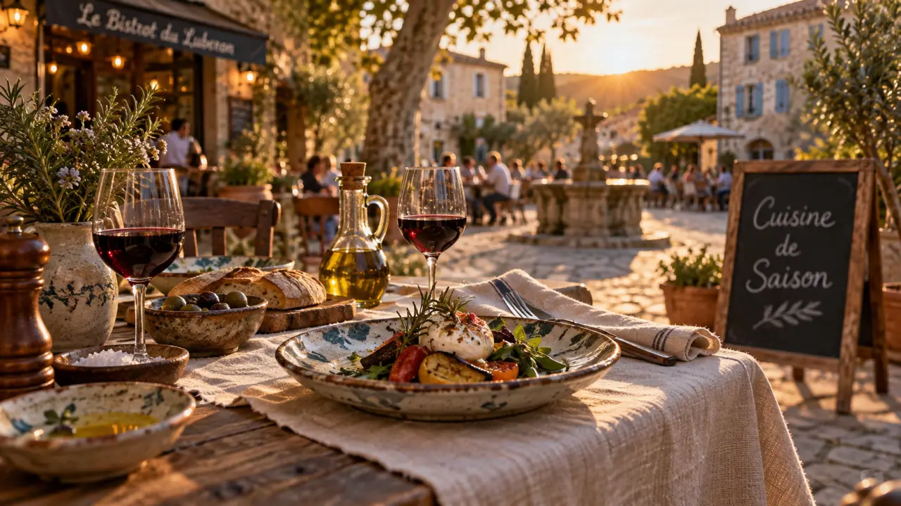 Restaurant provençal luberon : table terrasse, cuisine de saison