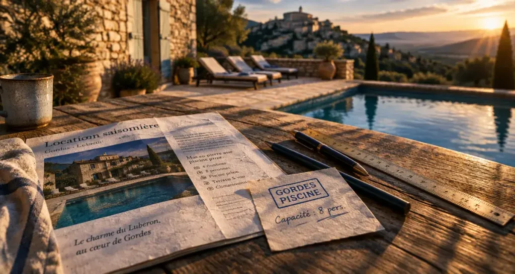 Vacances Gordes Luberon : annonce de location et vue piscine privée